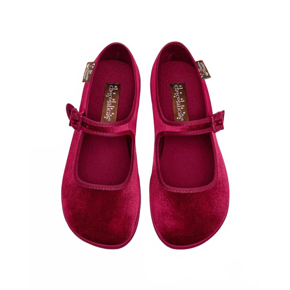 NEW HOT CHOCOLATE DESIGN women's velvet mary jane flat in red wine